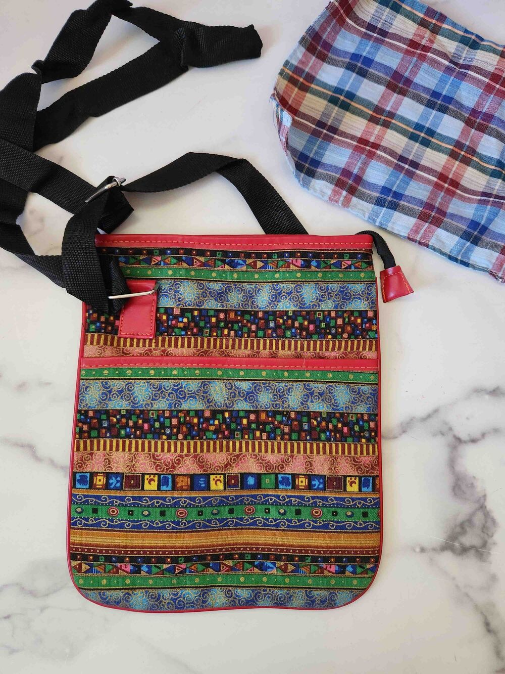 2 bags shoulder bag lightweight boho ethnic plaid checkered travel bundle purse